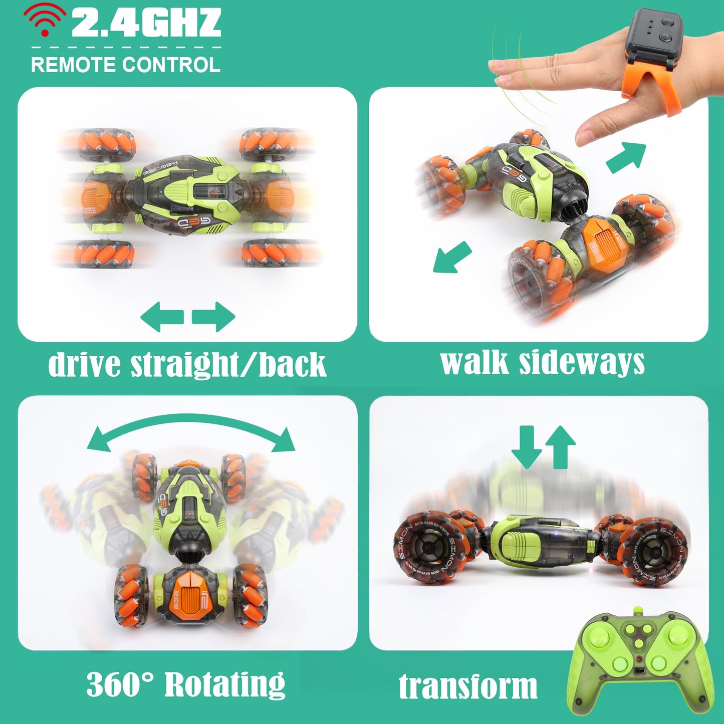 RC Gesture Control Stunt Car for Kids 5-7 6-12 8 9 10 11 Years Old Boys and Girls with Light & Music, 4WD, 360° Rotating, 2.4Ghz Remote Control Car Toys and Controlled by Hand