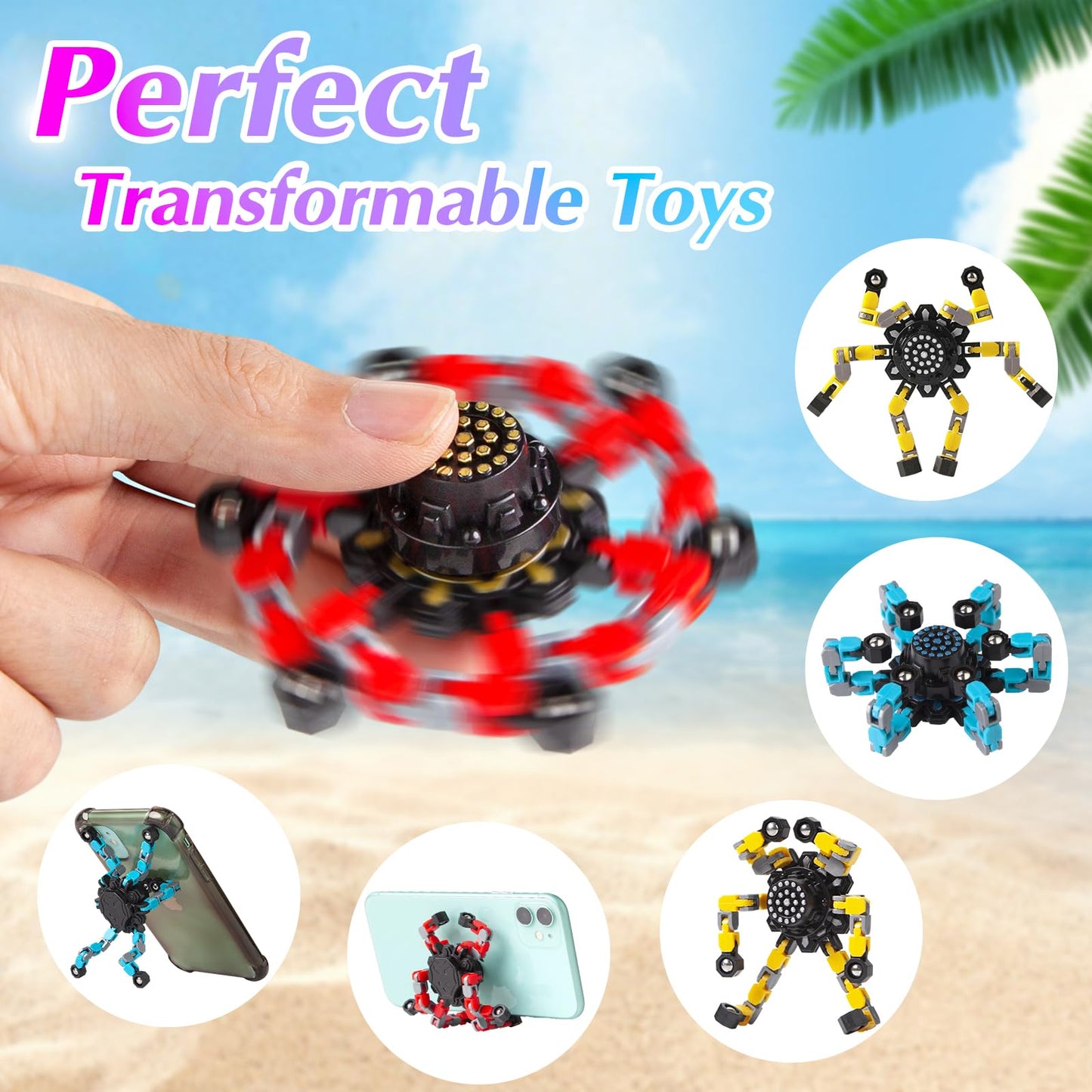 Transformable Fidget Spinners 4 Pcs for Kids and Adults Stress Relief Sensory Toys for Boys and Girls Fingertip Gyros for ADHD Autism for Kids Gifts (Fidget Toy 4pc)