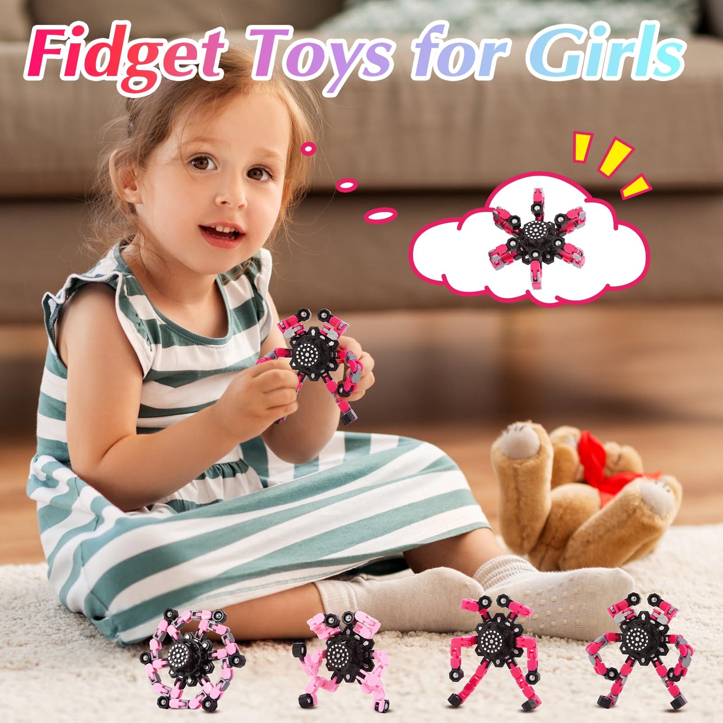 Transformable Fidget Spinners 4 Pcs for Kids and Adults Stress Relief Sensory Toys for Boys and Girls Fingertip Gyros for ADHD Autism for Kids Gifts (Fidget Toy 4pc)