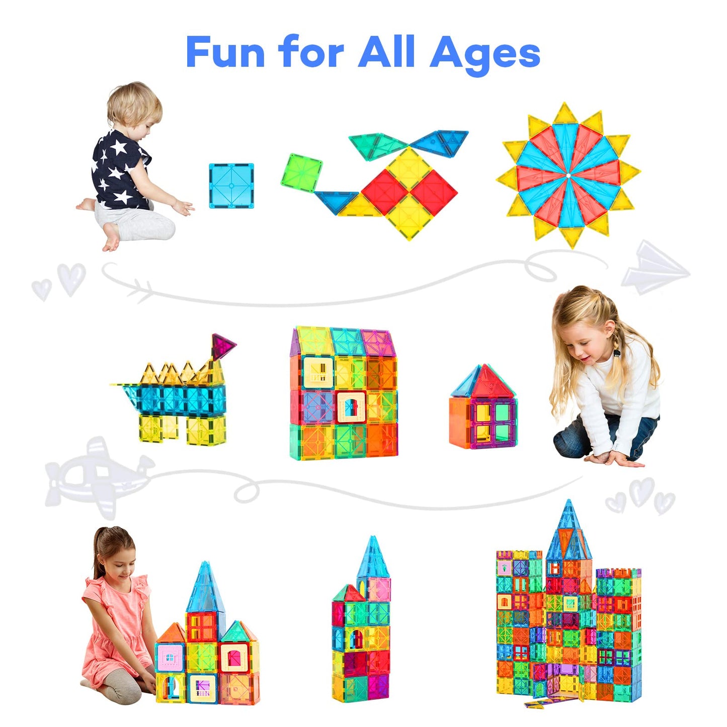 Magnetic Building Tiles, 134PCS Large Magnet Building Set,Magnetic Blocks, 3D STEM Stacking Toys, Magnets Toy for Kids Boys Girls