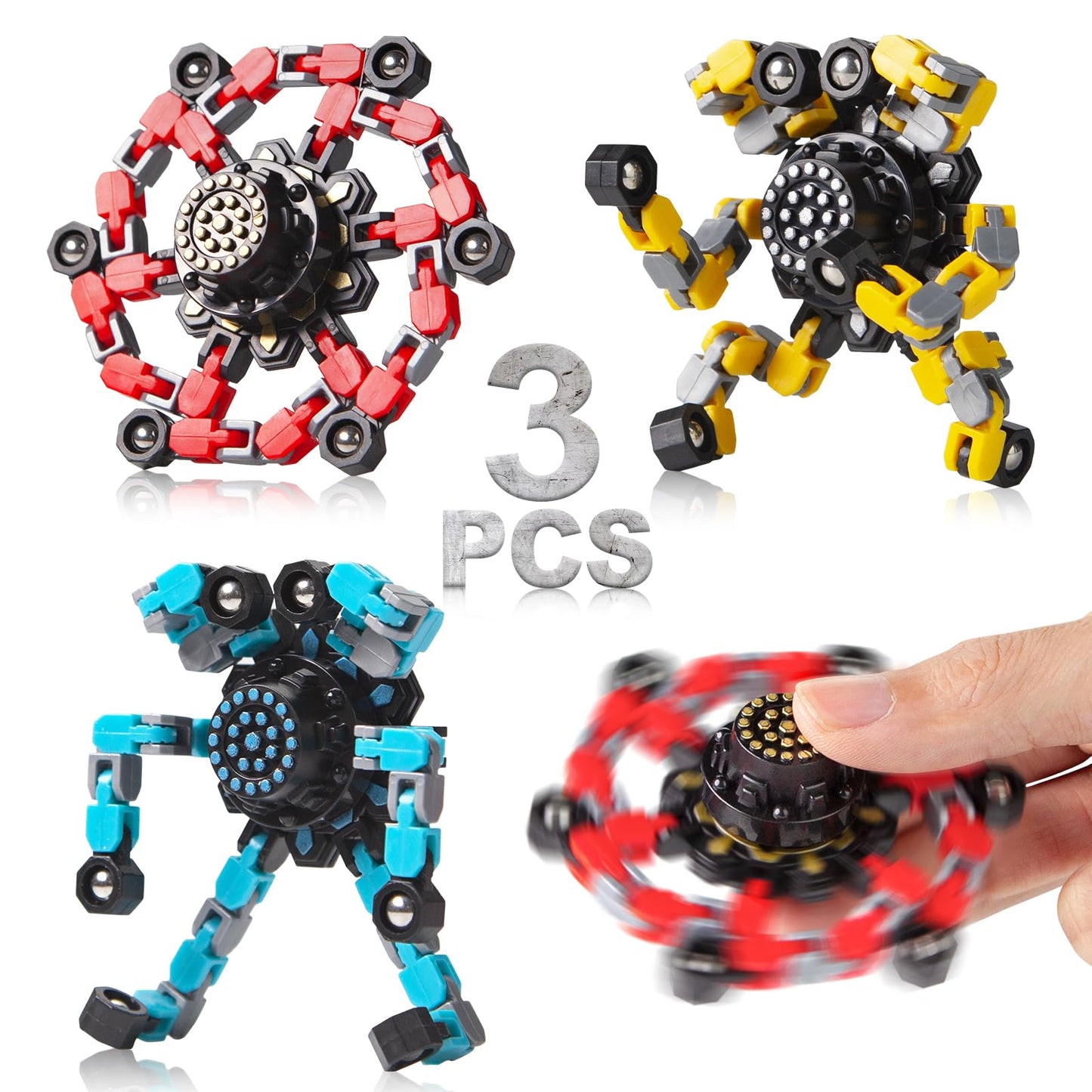 Transformable Fidget Spinners 4 Pcs for Kids and Adults Stress Relief Sensory Toys for Boys and Girls Fingertip Gyros for ADHD Autism for Kids Gifts (Fidget Toy 4pc)