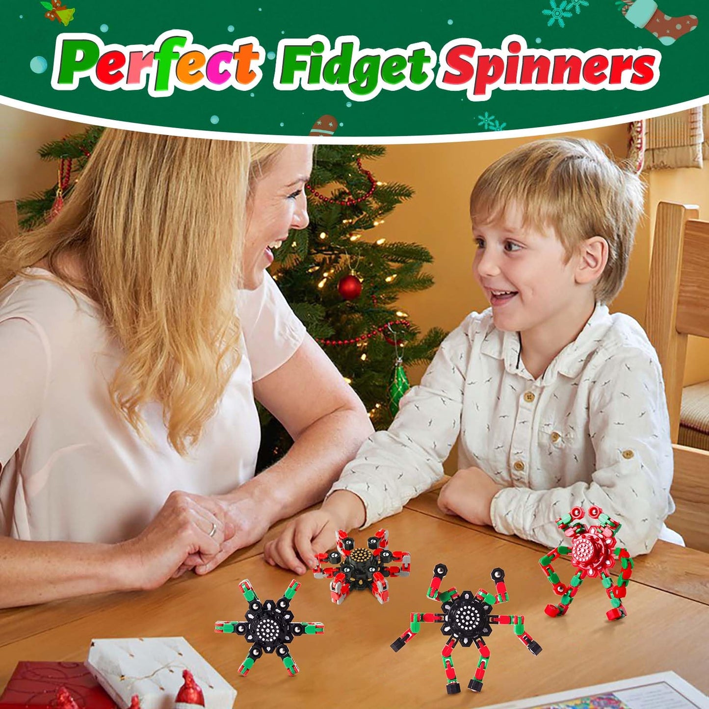 Transformable Fidget Spinners 4 Pcs for Kids and Adults Stress Relief Sensory Toys for Boys and Girls Fingertip Gyros for ADHD Autism for Kids Gifts (Fidget Toy 4pc)