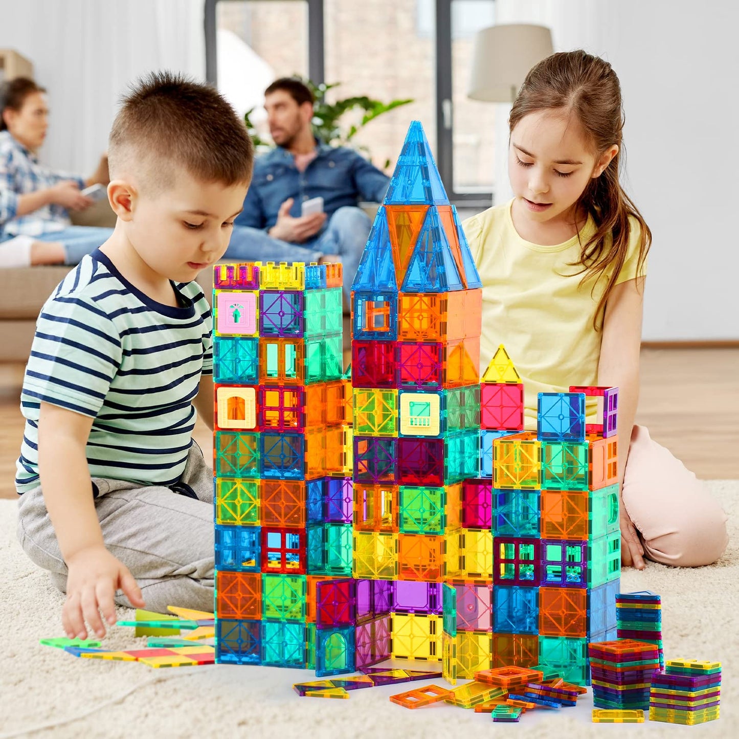 Magnetic Building Tiles, 134PCS Large Magnet Building Set,Magnetic Blocks, 3D STEM Stacking Toys, Magnets Toy for Kids Boys Girls