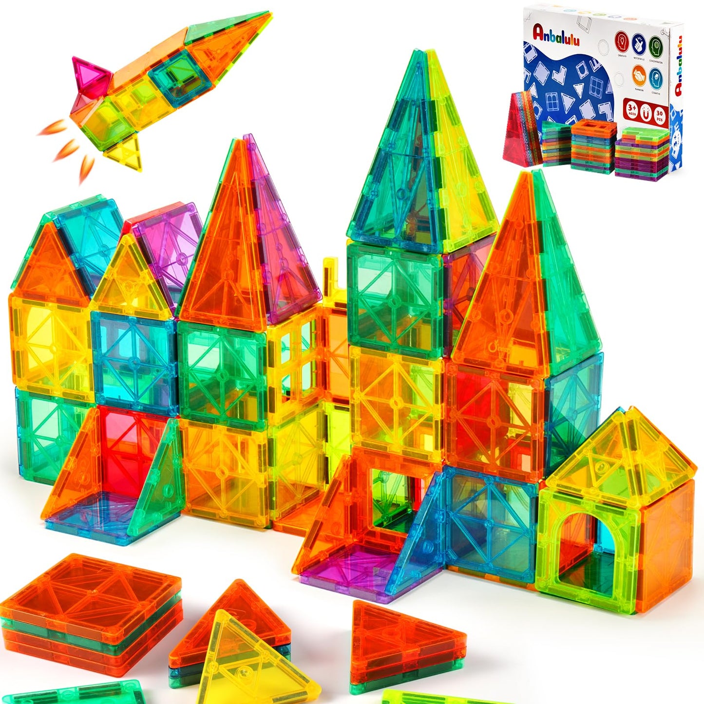 Magnetic Building Tiles, 134PCS Large Magnet Building Set,Magnetic Blocks, 3D STEM Stacking Toys, Magnets Toy for Kids Boys Girls