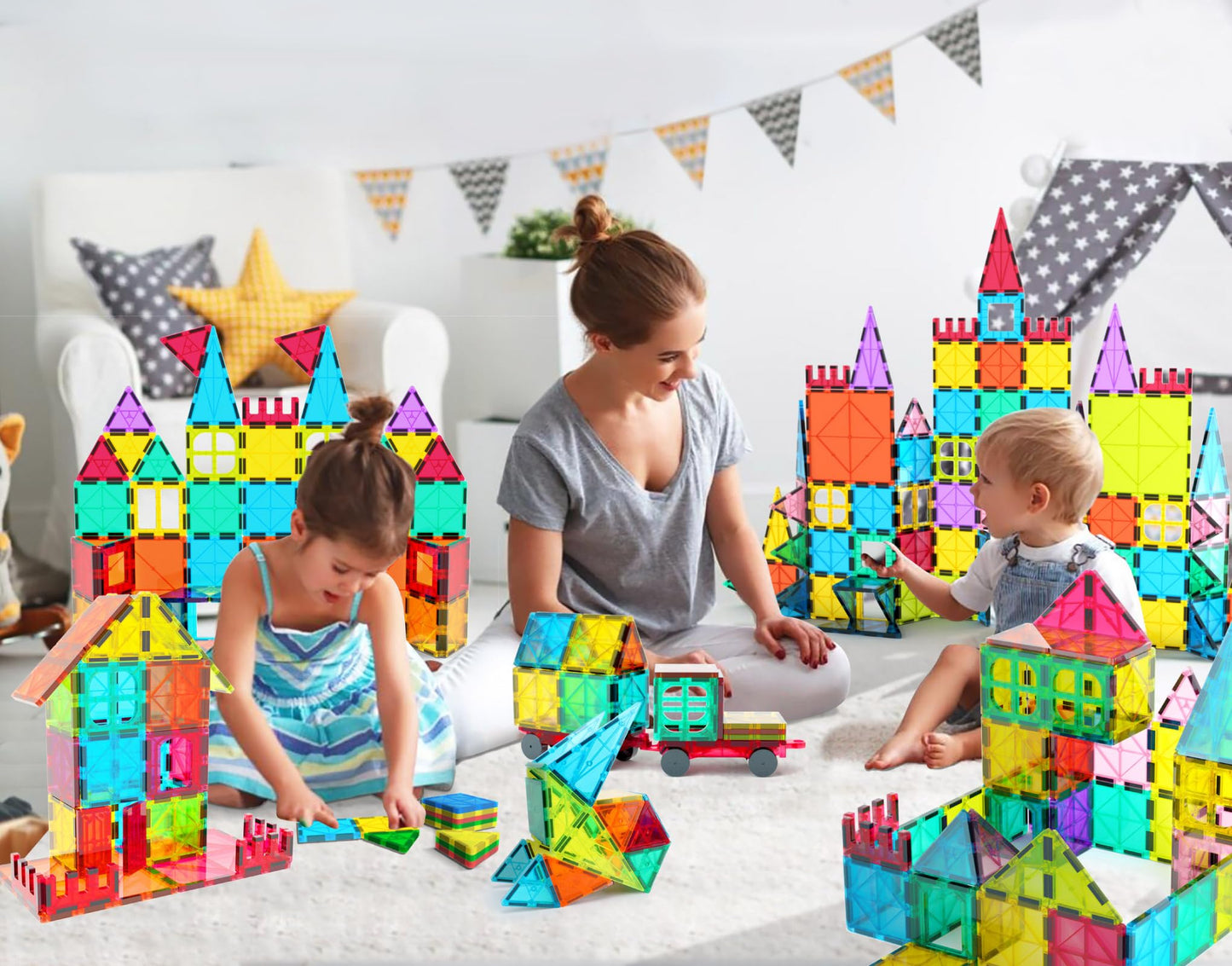 Jasonwell Magnetic Tiles Kids Magnetic Blocks Building Sets 3D Magnet Tile Building Toy Construction Educational STEM Toys Christmas Birthday Gifts for Toddlers Boys Girls 3 4 5 6 7 8 9 10 + Year Old