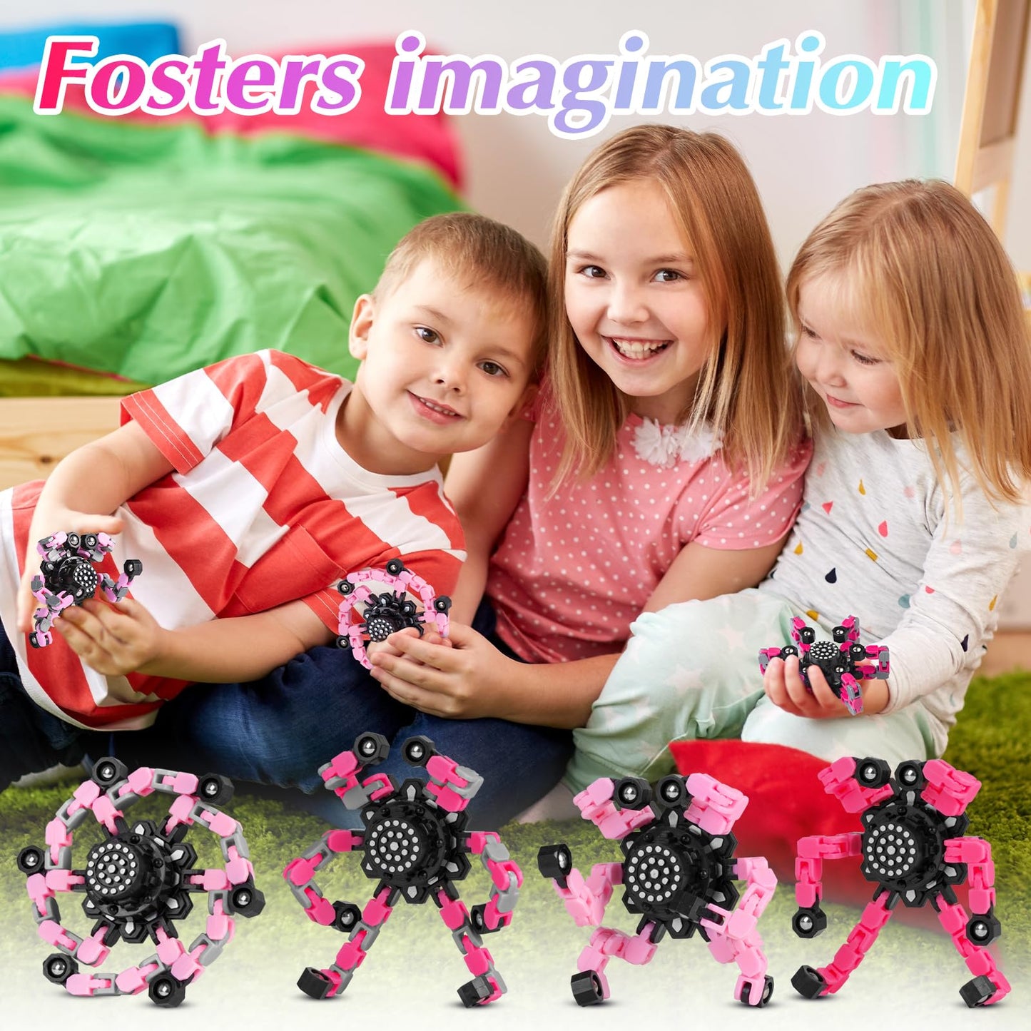 Transformable Fidget Spinners 4 Pcs for Kids and Adults Stress Relief Sensory Toys for Boys and Girls Fingertip Gyros for ADHD Autism for Kids Gifts (Fidget Toy 4pc)