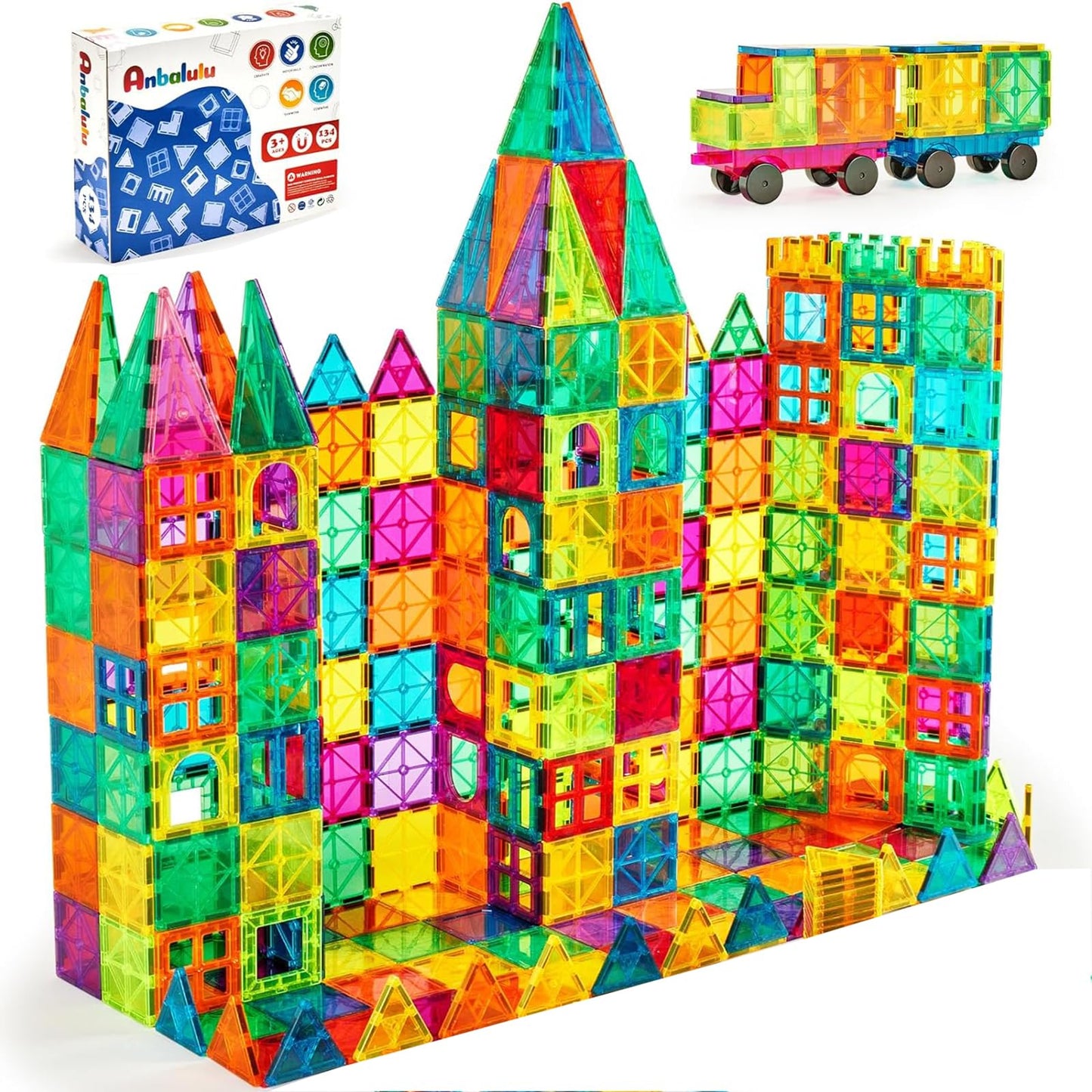 Magnetic Building Tiles, 134PCS Large Magnet Building Set,Magnetic Blocks, 3D STEM Stacking Toys, Magnets Toy for Kids Boys Girls