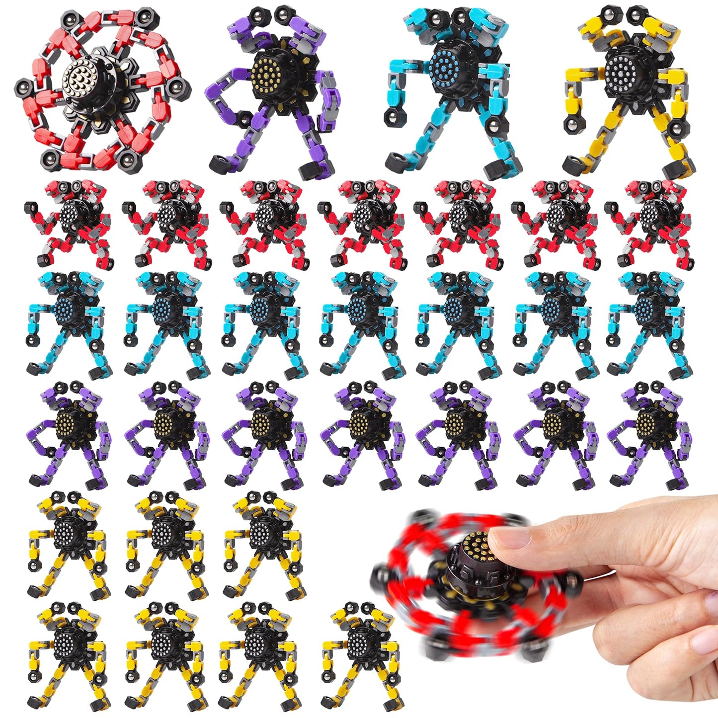 Transformable Fidget Spinners 4 Pcs for Kids and Adults Stress Relief Sensory Toys for Boys and Girls Fingertip Gyros for ADHD Autism for Kids Gifts (Fidget Toy 4pc)