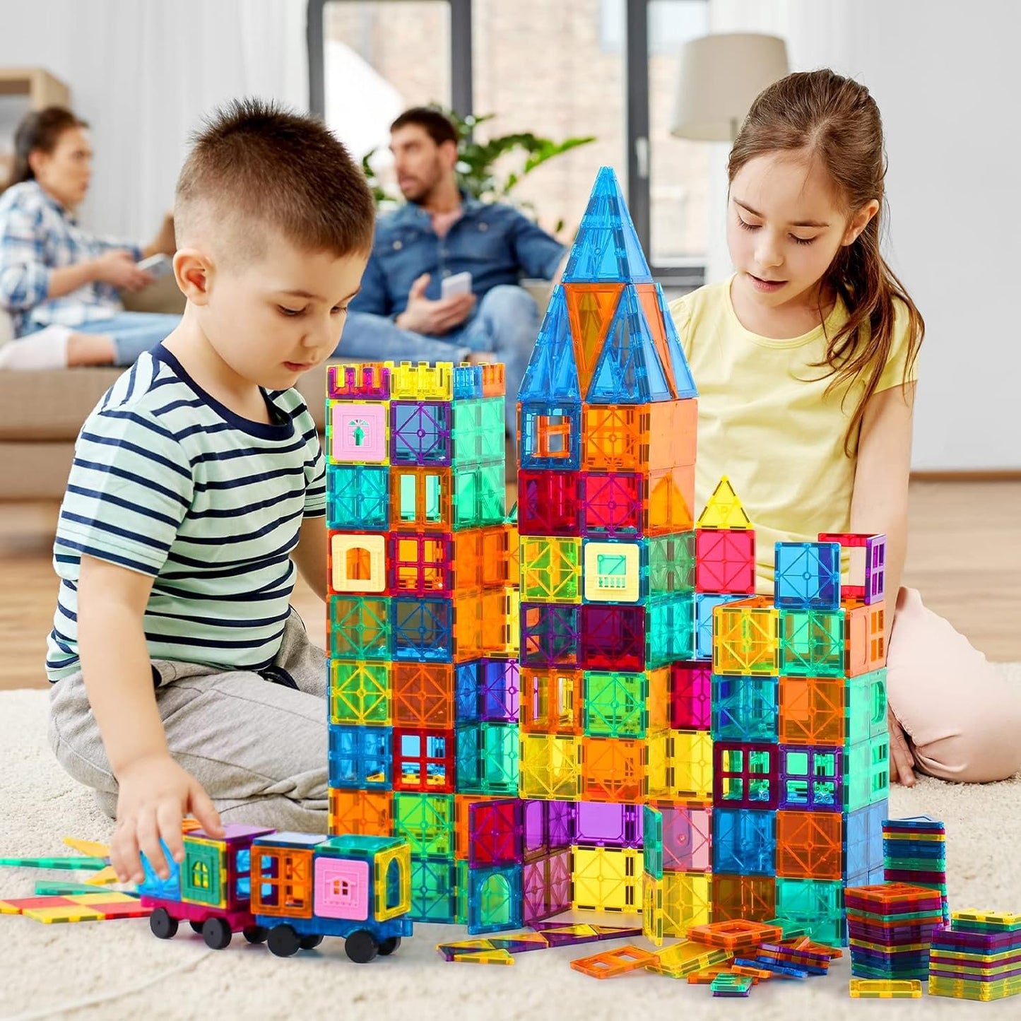 Magnetic Building Tiles, 134PCS Large Magnet Building Set,Magnetic Blocks, 3D STEM Stacking Toys, Magnets Toy for Kids Boys Girls