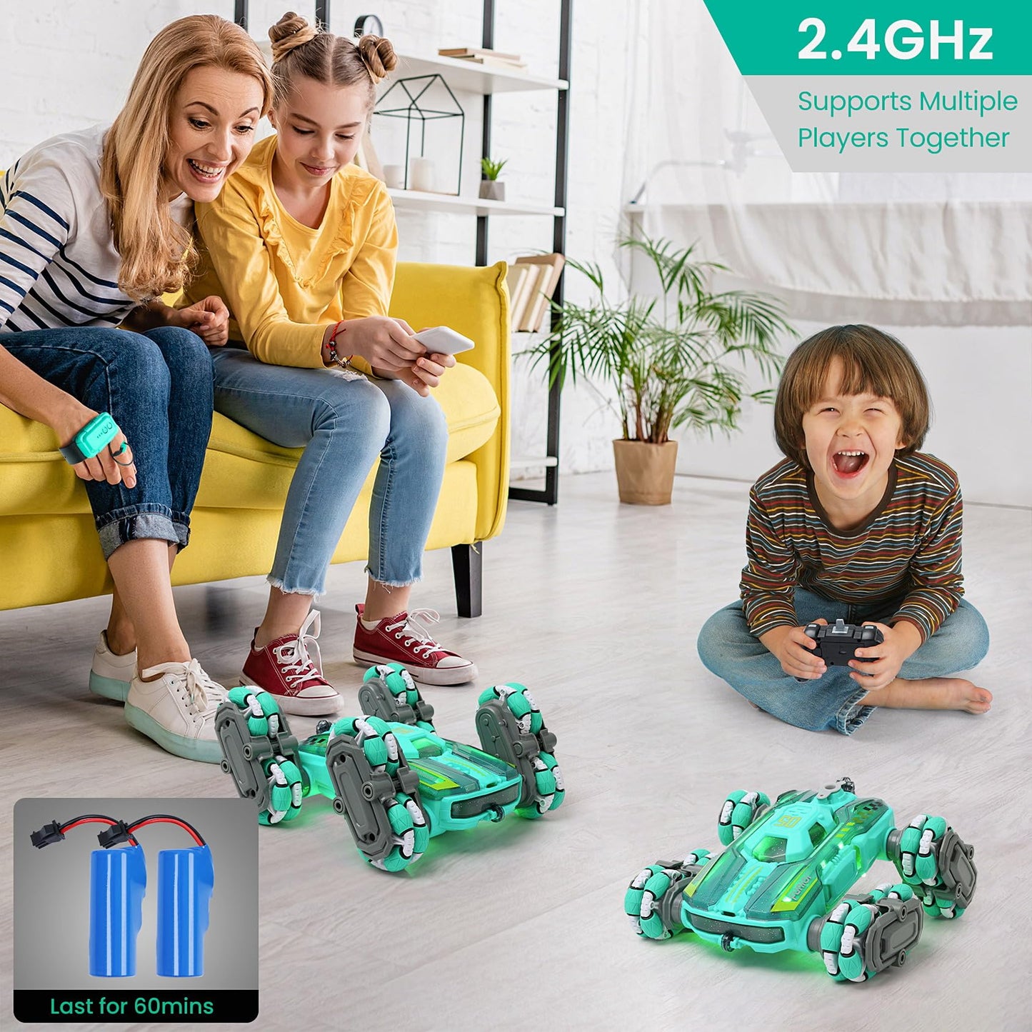 RC Gesture Control Stunt Car for Kids 5-7 6-12 8 9 10 11 Years Old Boys and Girls with Light & Music, 4WD, 360° Rotating, 2.4Ghz Remote Control Car Toys and Controlled by Hand