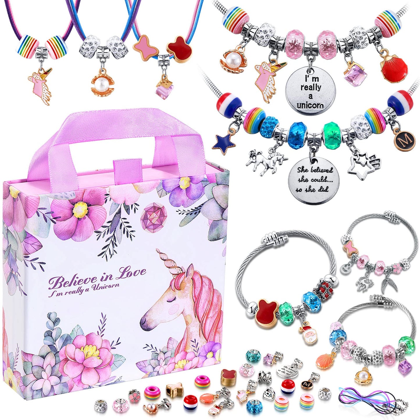 COO&KOO Girls Charm Bracelet Making Kit: A Girls Unicorn Toy Gifts for Ages 6 7 8 9 10 Girls Jewelry Making Kit 8-12 Perfect Crafts for Girls That Imagination Self-Expression and Inspires Creativity